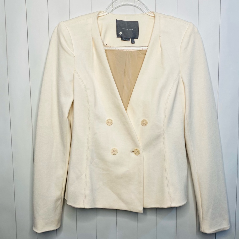 Anthropologie Tavia Ivory Double-Breasted Women’s Blazer Jacket 4 Small Business